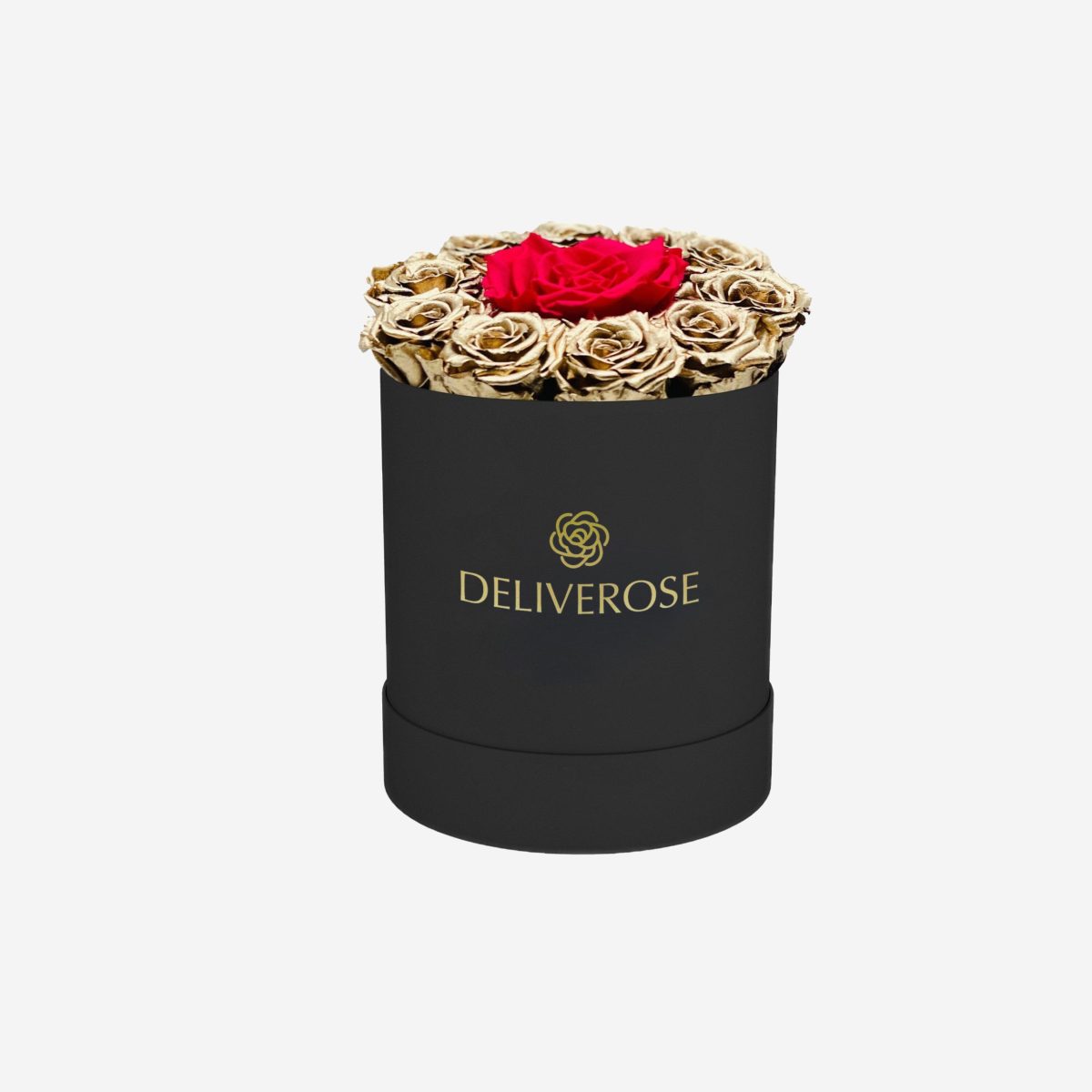 Elegant Black Box with Gold and Red Mini Roses